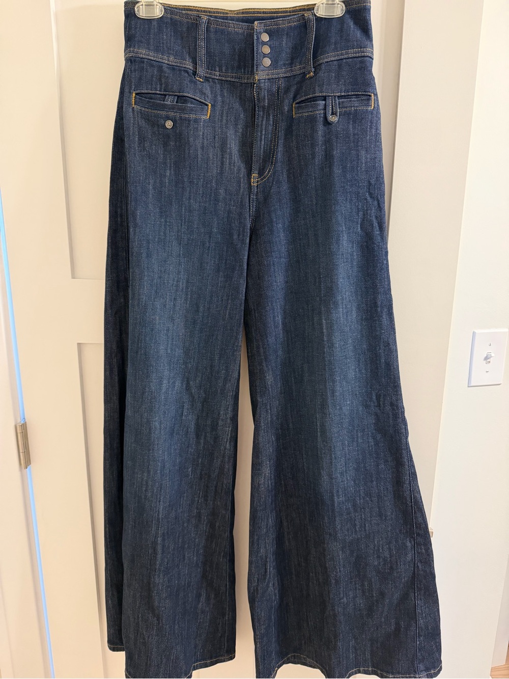Pilcro Wide-Leg Dark Blue Denim Jeans